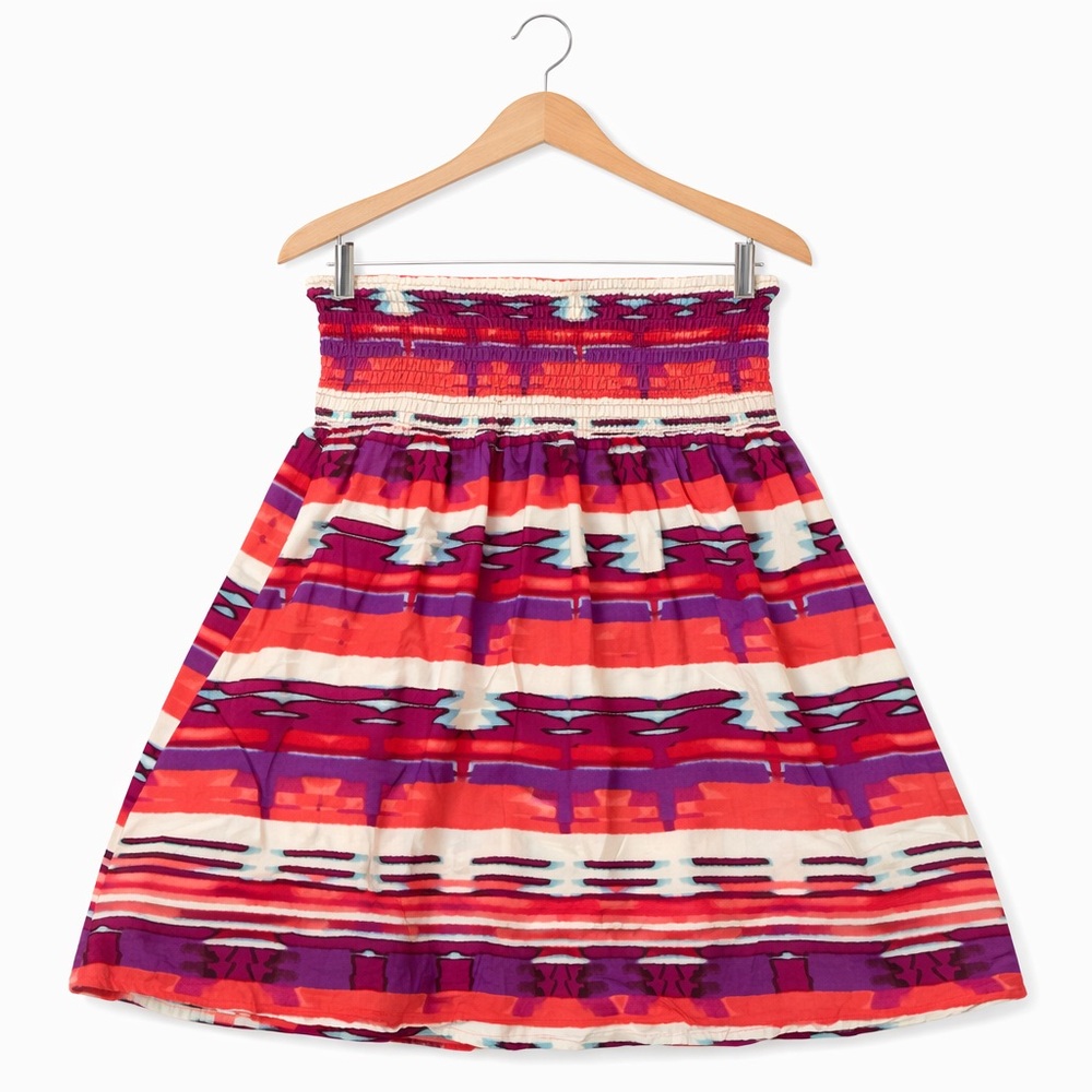 Forever 21 Strapless Tribal Aztec Smocked Mini Dress Pink Purple Coral Boho